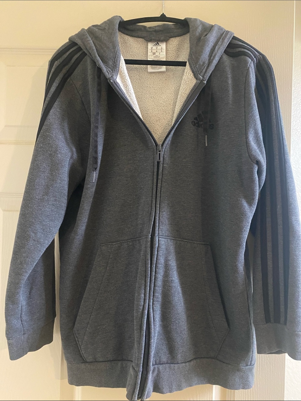 adidas Charcoal Gray Sherpa-Lined Full Zip Hoodie